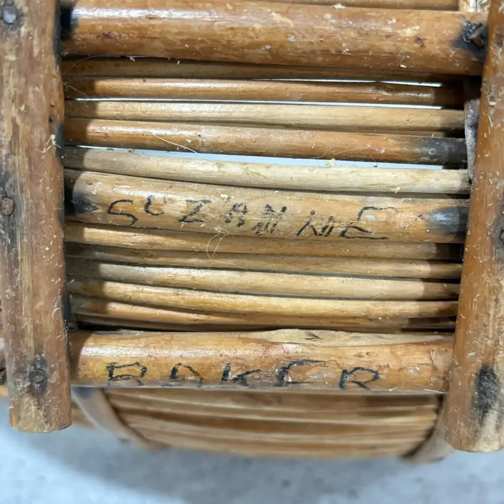 Pencil Reed Wood Basket handmade signed unique boat shape vintage centerpiece